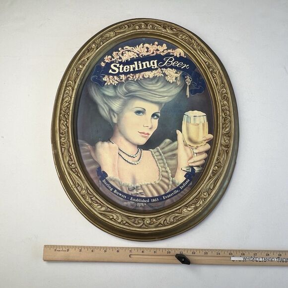 Vintage 1976 Sterling Beer Oval Sign Embossed Blonde Blue Eyed Woman Portrait - Picture 3 of 16